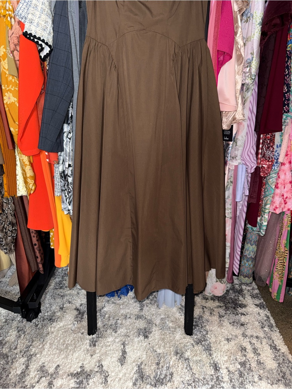Moon River Two Tone Drop Waist Peekaboo Midi Dress Brown White Women’s Large - Picture 4 of 12